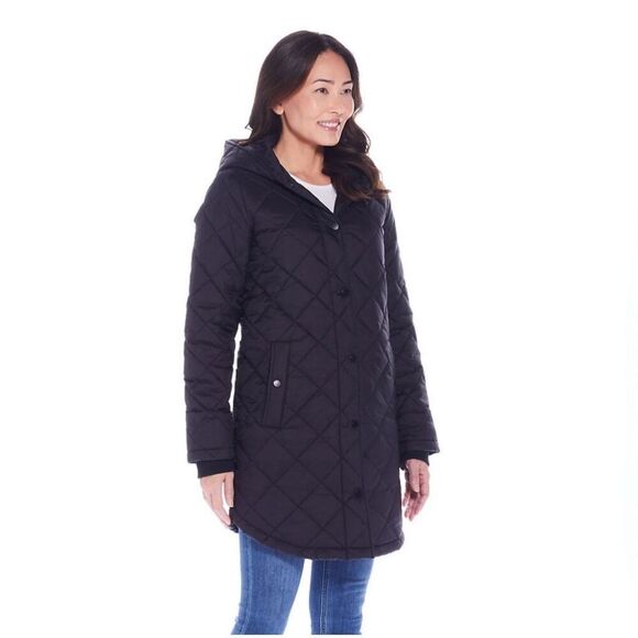 NWT WEATHERPROOF Coat Women’s Small Black Hooded Quilted Storm Cuffs Pockets New - Picture 4 of 10